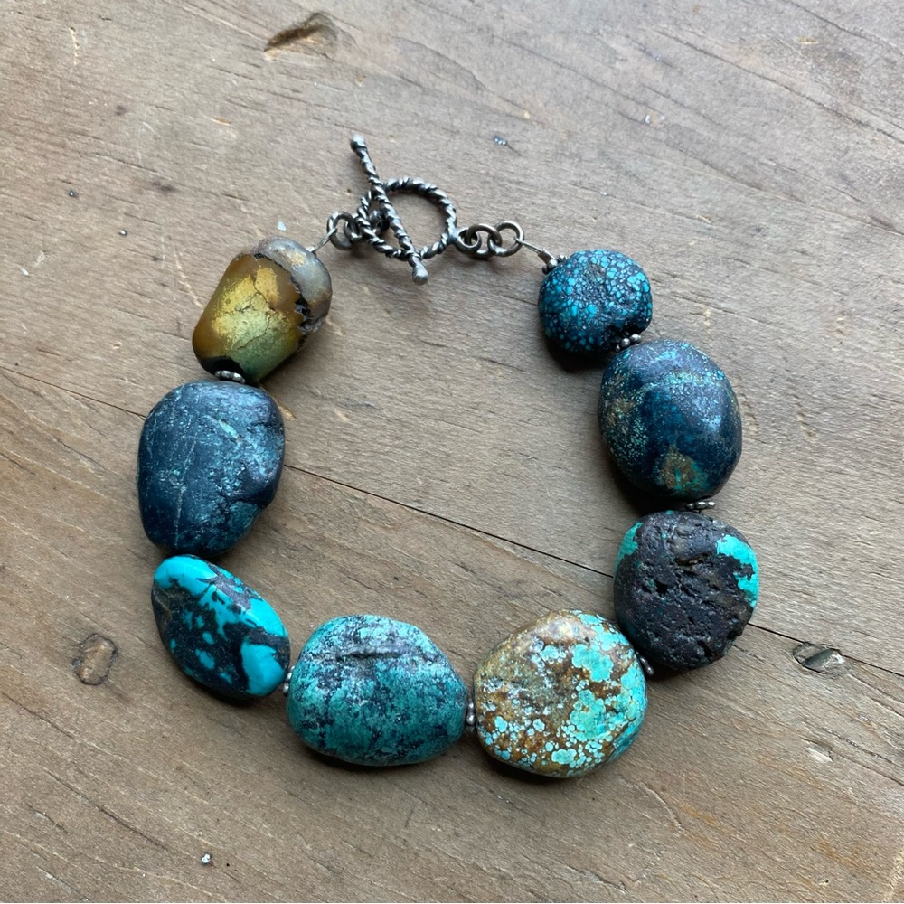 Raw Turquoise and Sterling Silver Necklace and Bracelet Set - Picture 10 of 14